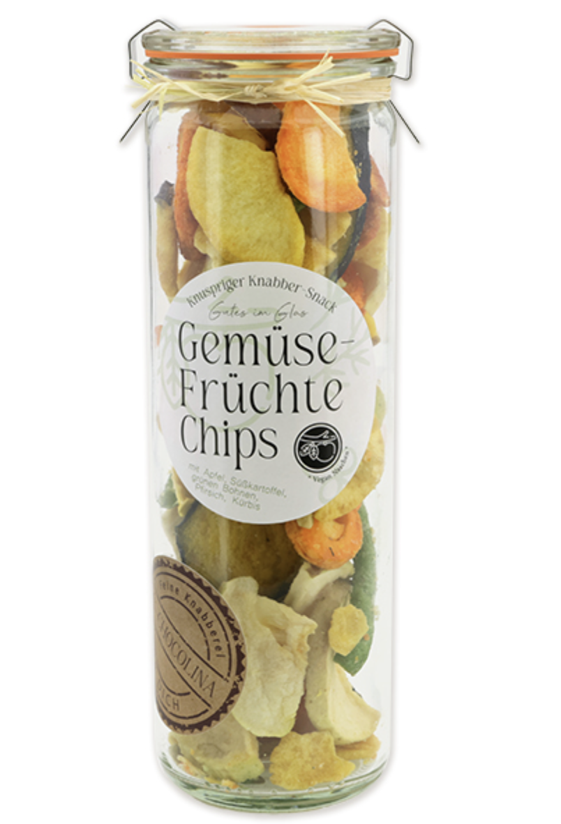 Feine Knabberei – Gemüse-Früchte-Chips - 100g im Glas