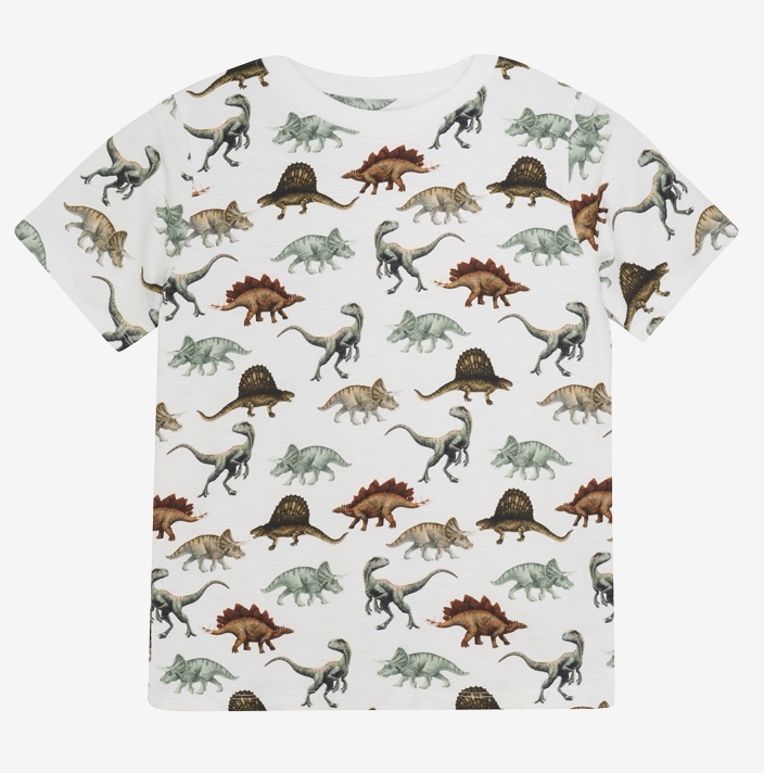 Minymo Kurzarm Shirt in Bright Weiß mit Dinosaurier Allover - SALE