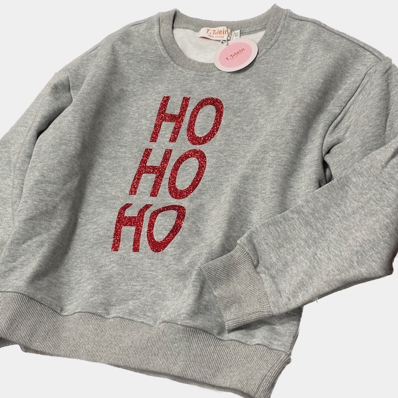T.Tolein Christmas Sweatshirt in Grau zum Weihnachten mit Glitzer in Rot - HO HO HO 