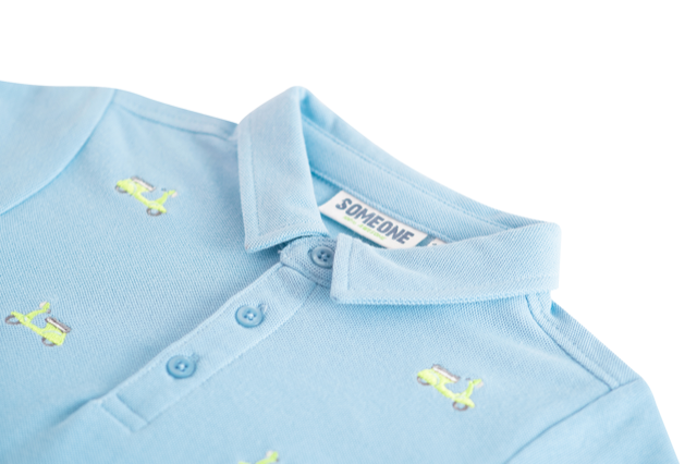 Someone kurzarm Poloshirt - Hellblaue mit Vespa-Stickerei 