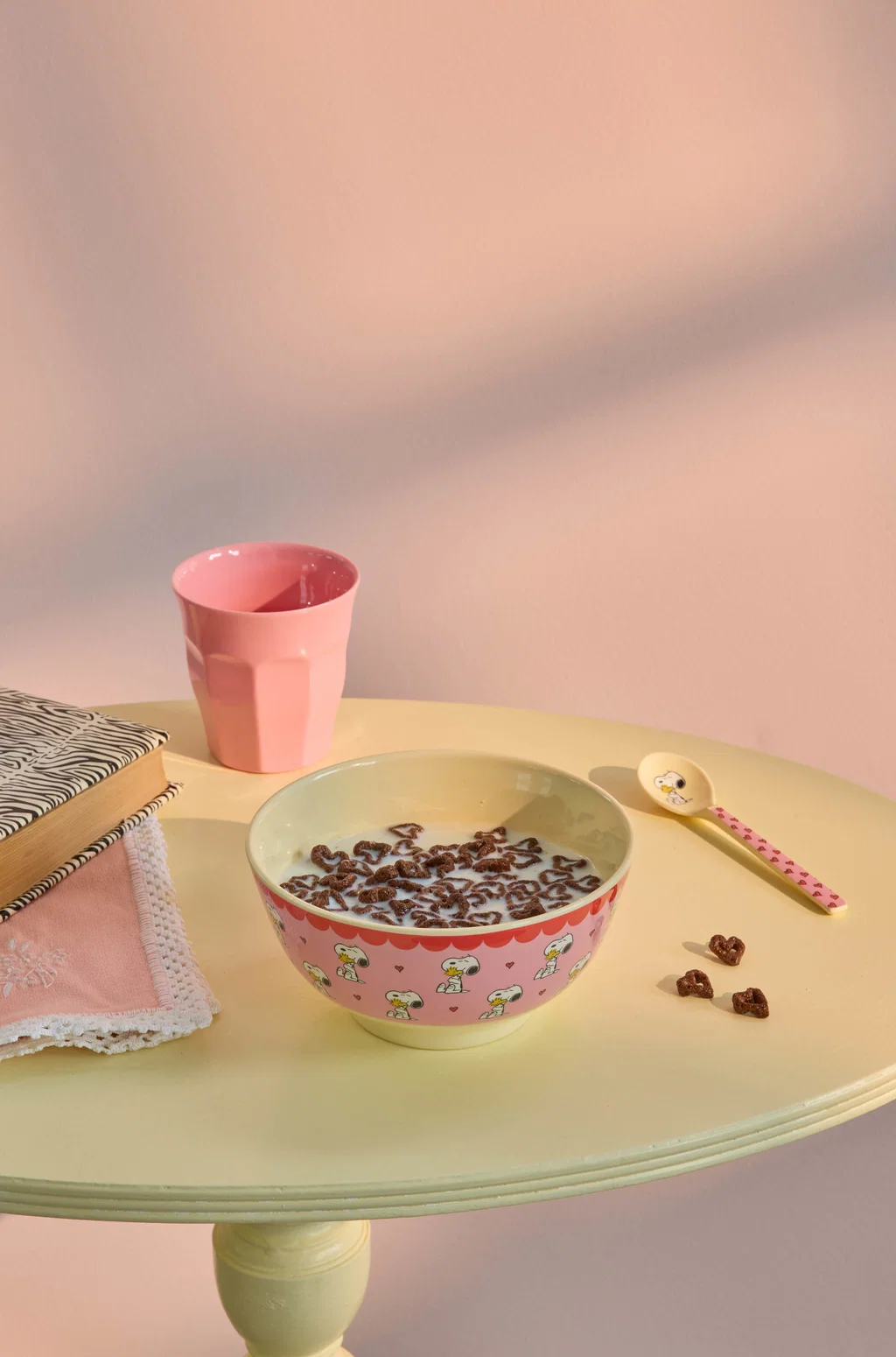 RICE Mittelgroße Schüssel - Pink - Snoppy Print mit Herzen