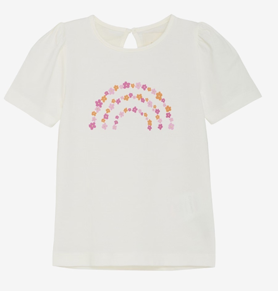 Creamie Kurzarm Bio-Baumwolle T-Shirt in Creme mit Pink Blumen Regenbogen - SALE Creamie Kurzarm Bio-Baumwolle T-Shirt in Creme mit Pink Blumen Regenbogen - SALE