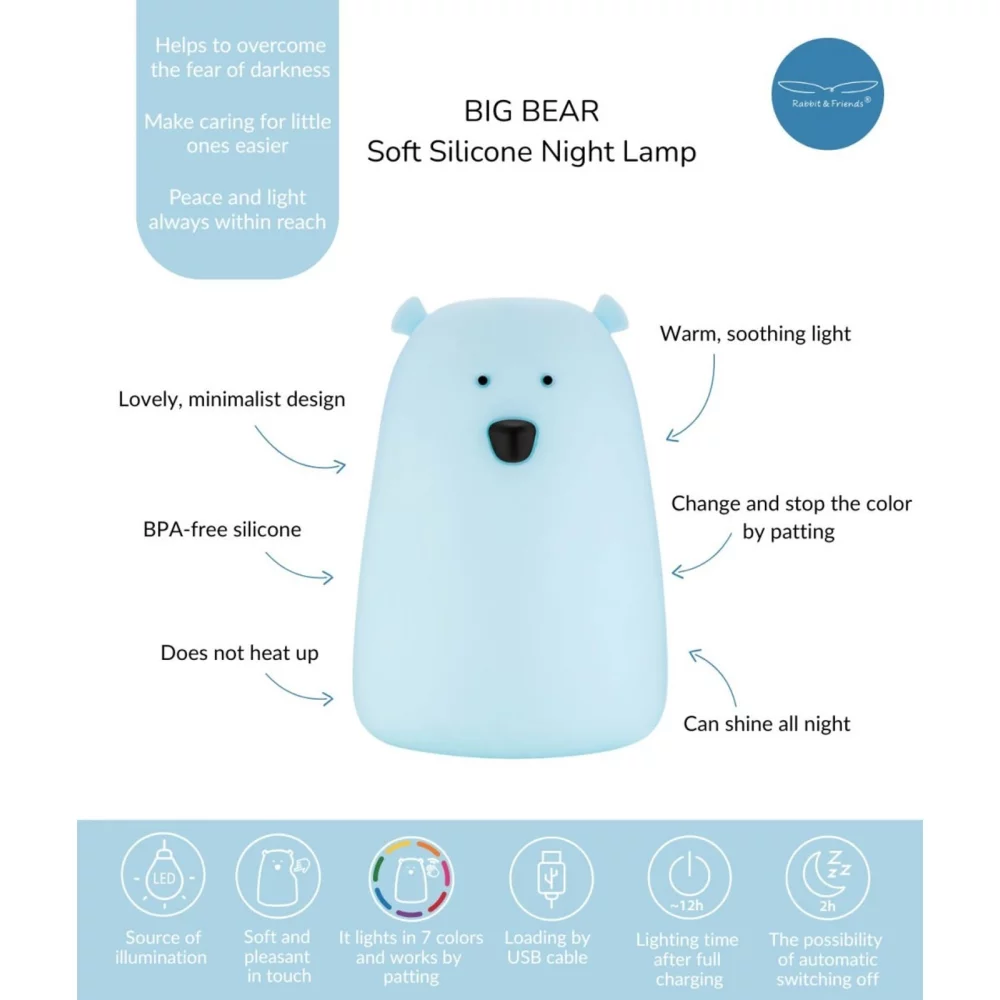 Rabbit & Friends Big Bear Silikonlampe mit Fernbedienung - Blau Bär 