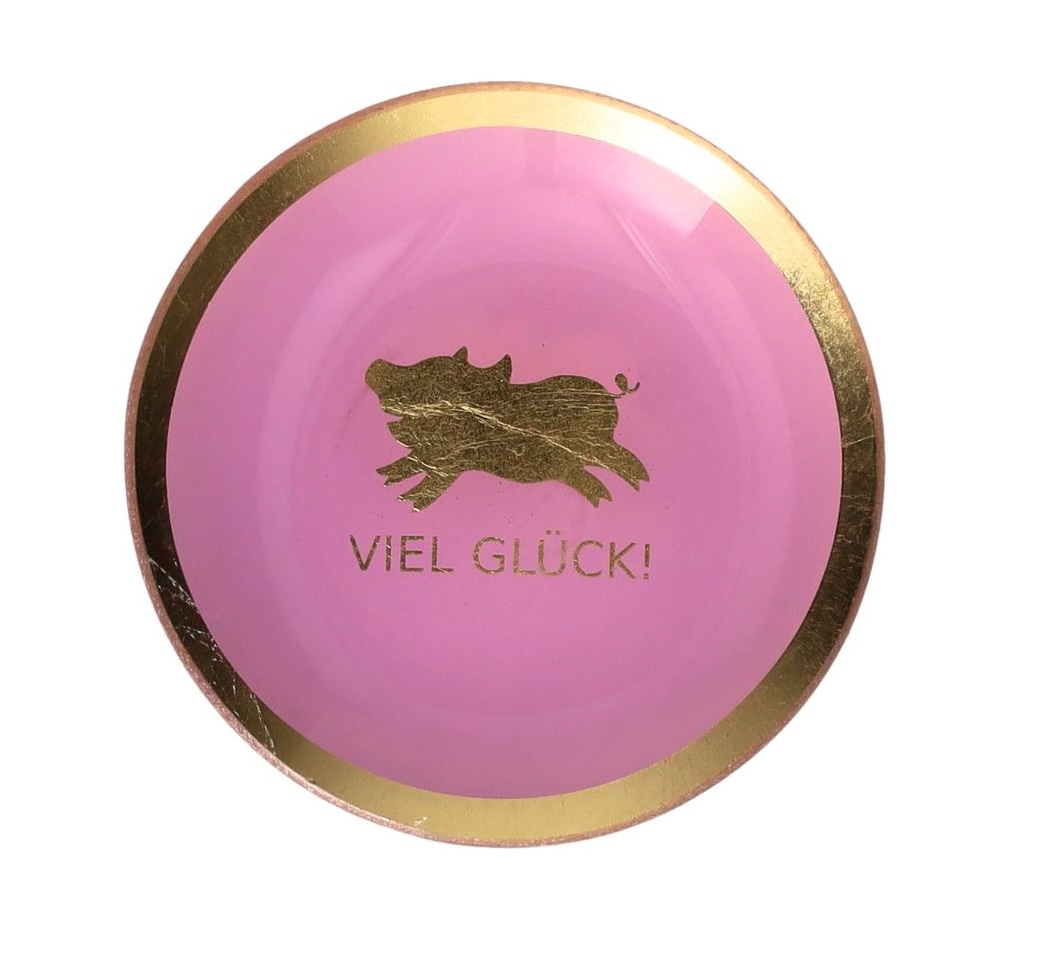 GIFTcompany Love Plates Glasteller Rund Small in Rosa - Glücksschwein