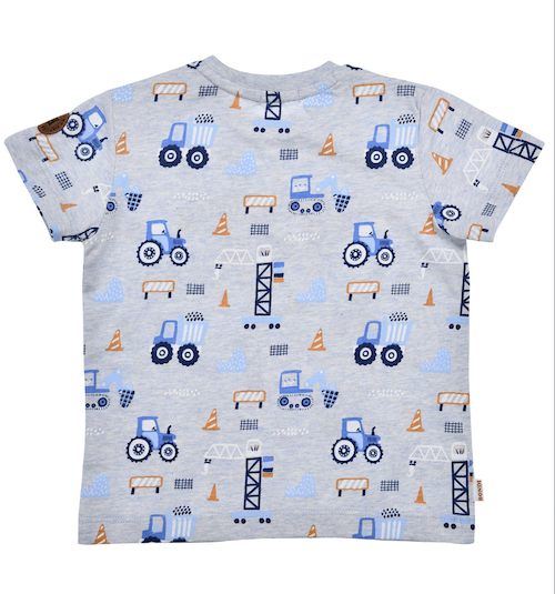 Bondi Baby Kurzarm T-Shirt Grau mit Baufahrzeuge Allover