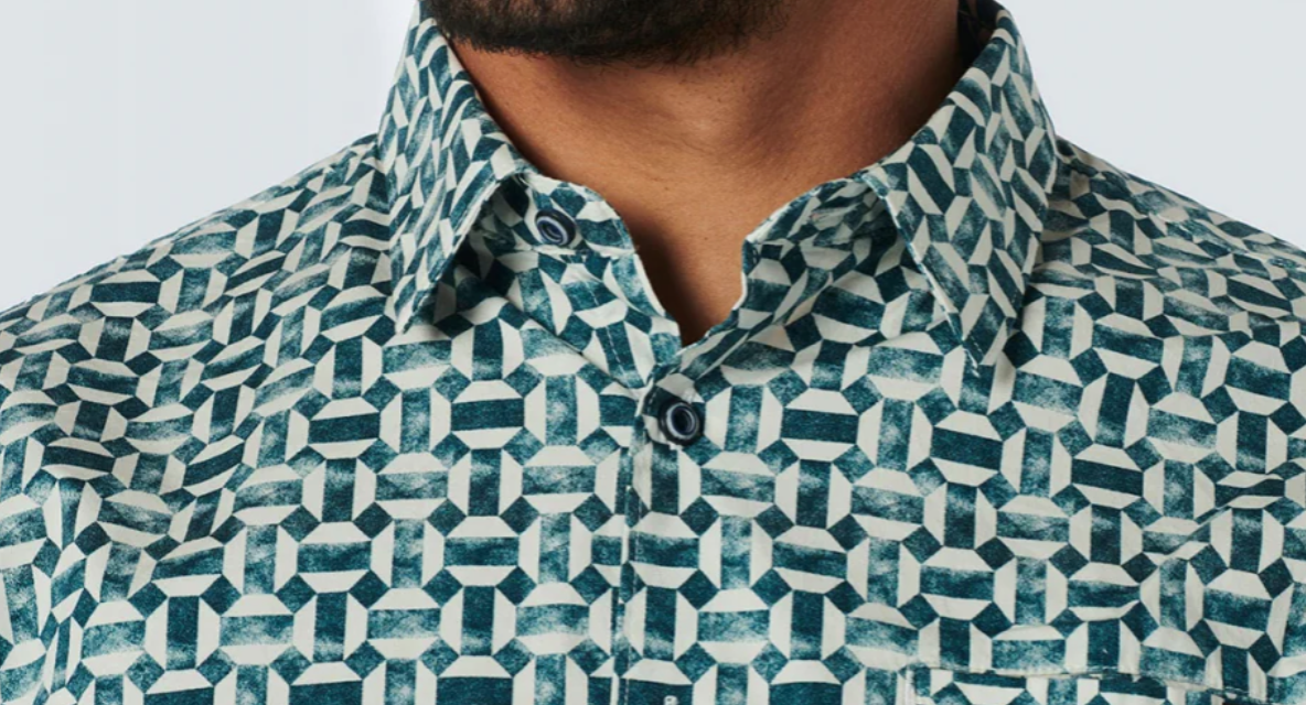 NO EXCESS Hemd Stretch - Allover Print in Ozeanblau/Weiß