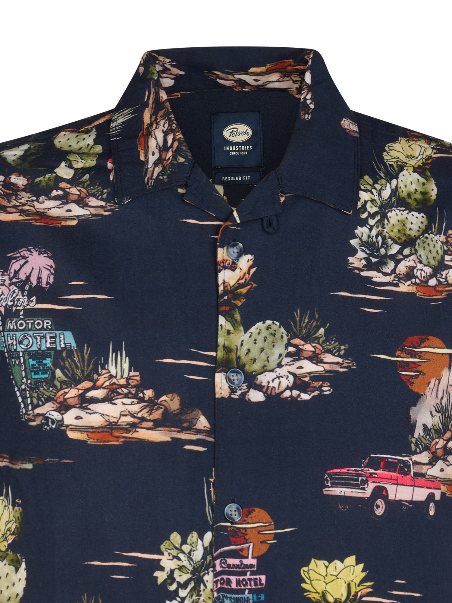Petrol Industries Herren Viskose Hawaii Hemd in Navy - Los Angeles Wuste