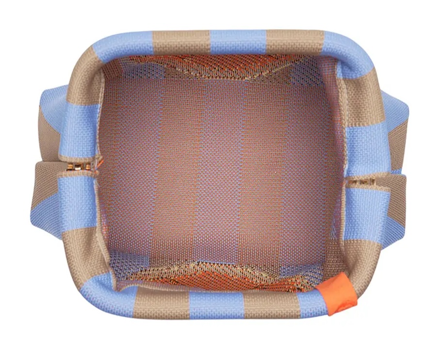LOT83 Rebel Kulturtasche oder Clutch Emma - Blau Beige Gestrefit - Croissant