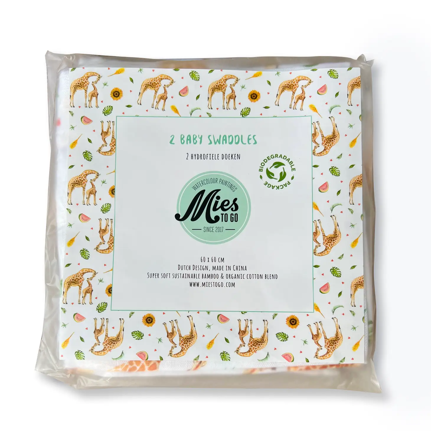 Mies to go Muslin Swaddle Tuch - Giraffe - 2er-Pack 60x60