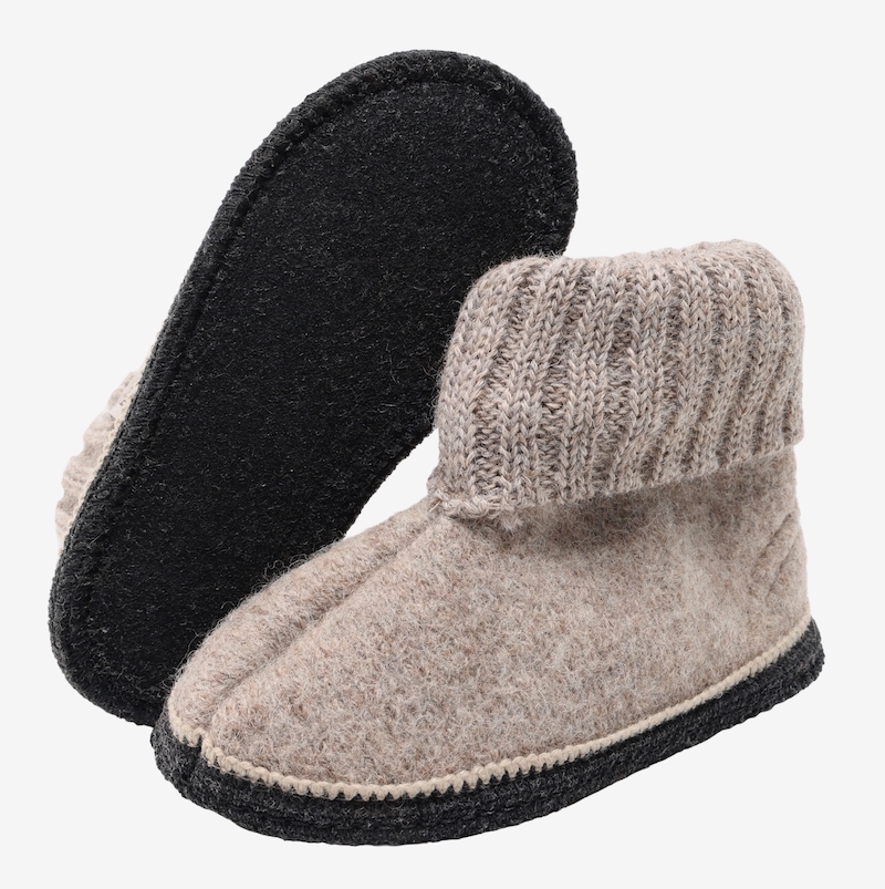 Huttelihut Wolle Hausschuhe - Hüttenschuhe in Camel Melange - Beige Braun