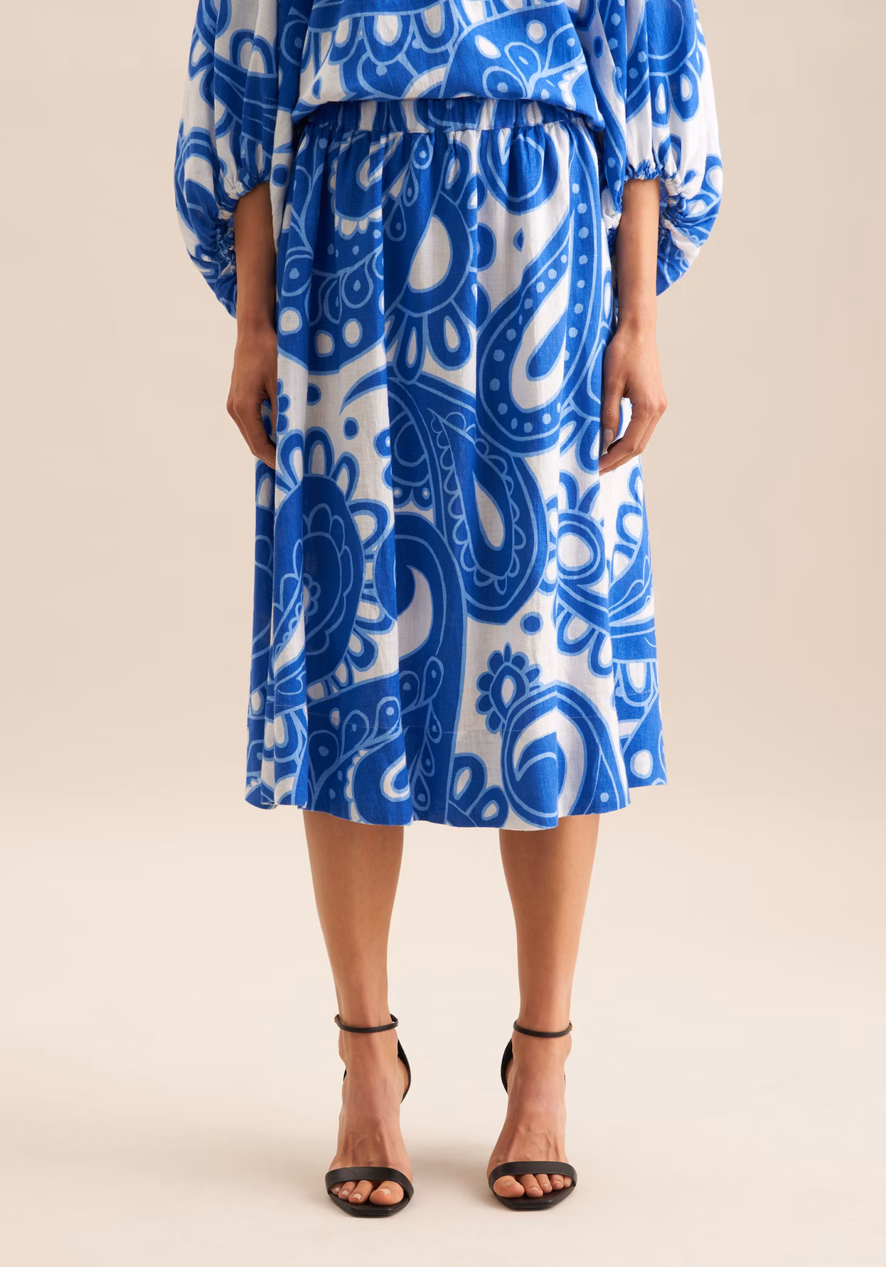 Seidensticker Midi Rock mit Leinen in Santorini Blau Paisley - SALE Seidensticker Midi Rock mit Leinen in Santorini Blau Paisley - SALE