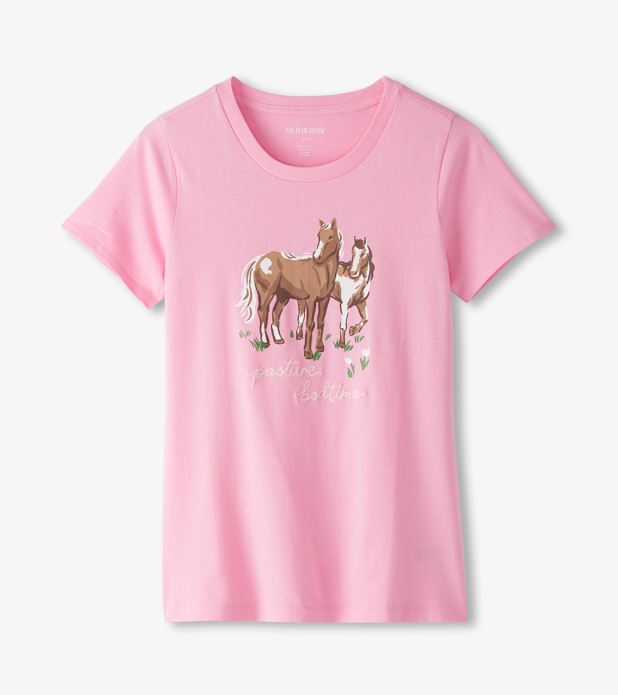 Little Blue House Damen Pajama T-Shirt in Rosa Pasture Bedtime - Pferde