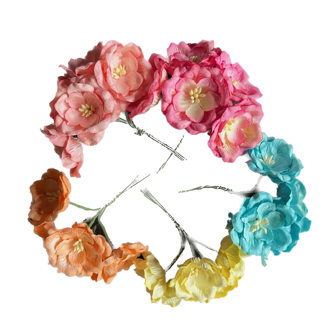 Wowzers Blüten aus Maulbeerpapier - Magnolien Bunt in 5 Farben - 15 Blumen 