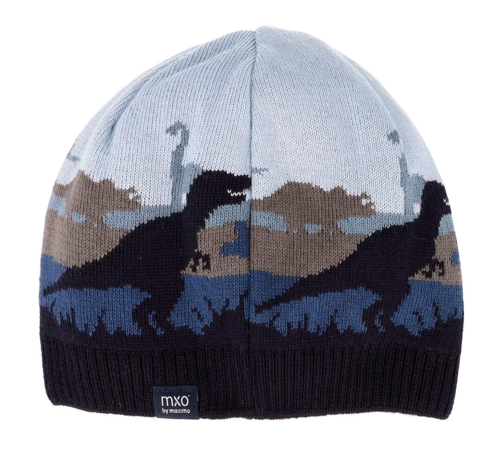 Maximo Jungs Beanie Mütze in Blau Jacquard Dinos 