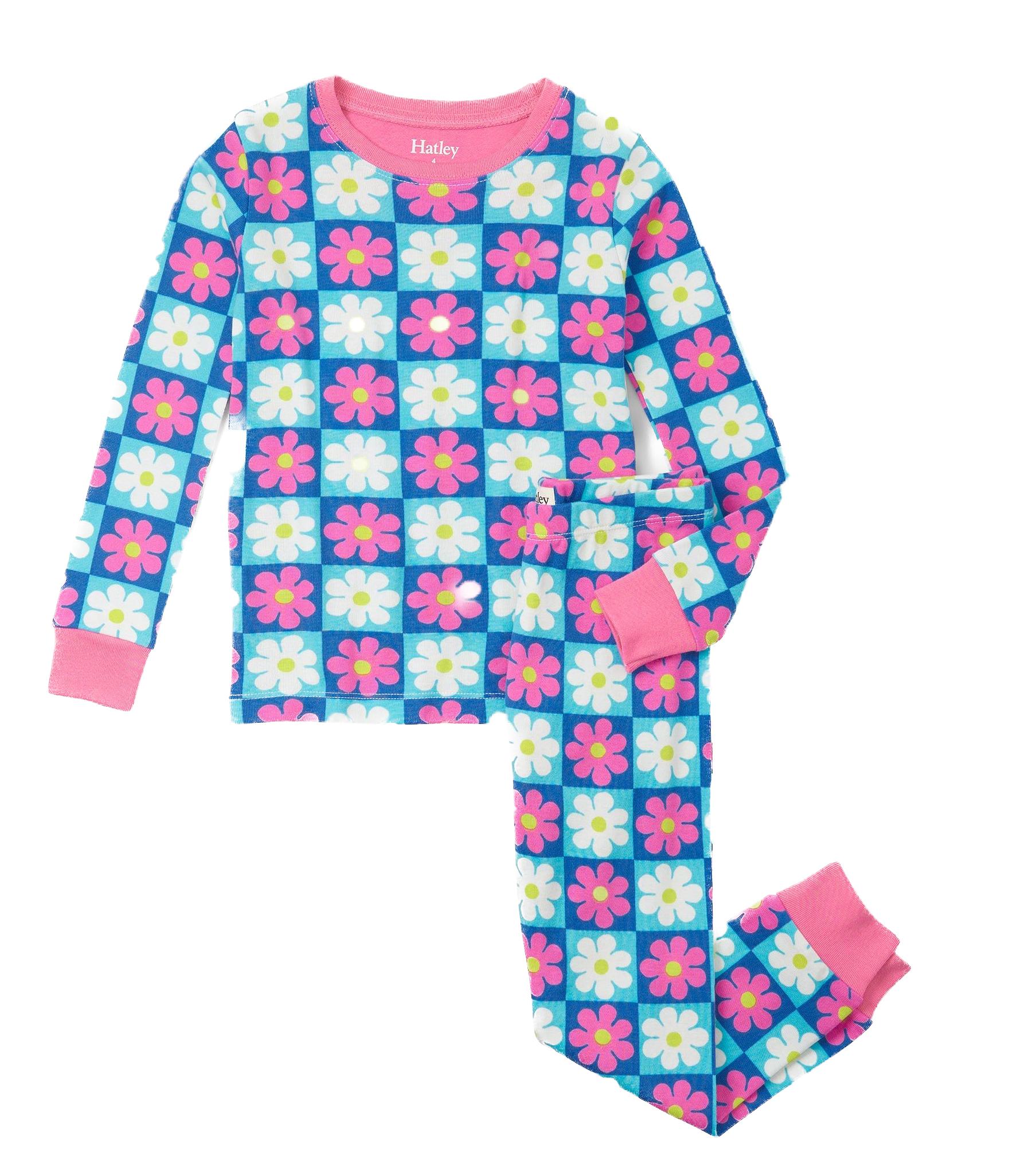 Hatley Langarm GOTS Baumwolle Pyjama - Daisy Blumen mit Checks Hatley Langarm GOTS Baumwolle Pyjama - Daisy Blumen mit Checks