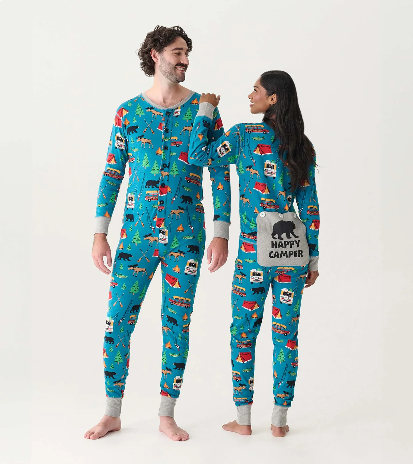 Little Blue House Adult Union Suit - Erwachsener Einteiler in Blau - Retro Camping