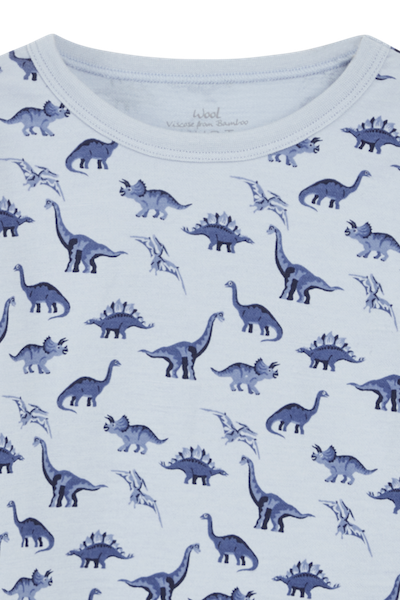 Hust & Claire Abba Wolle Bambus Langarm Unterwäsche Pyjama Oberteil in Blau - Dinosaurier Hust & Claire Abba Wolle Bambus Langarm Unterwäsche Pyjama Oberteil in Blau - Dinosaurier