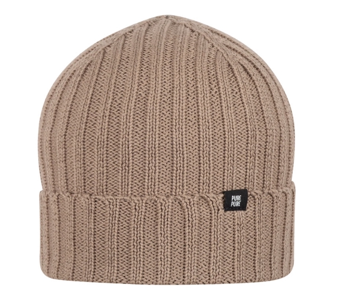 PURE PURE Beanie Mütze Ripp Baumwolle mit Umschlag in Kaschmir Beige
