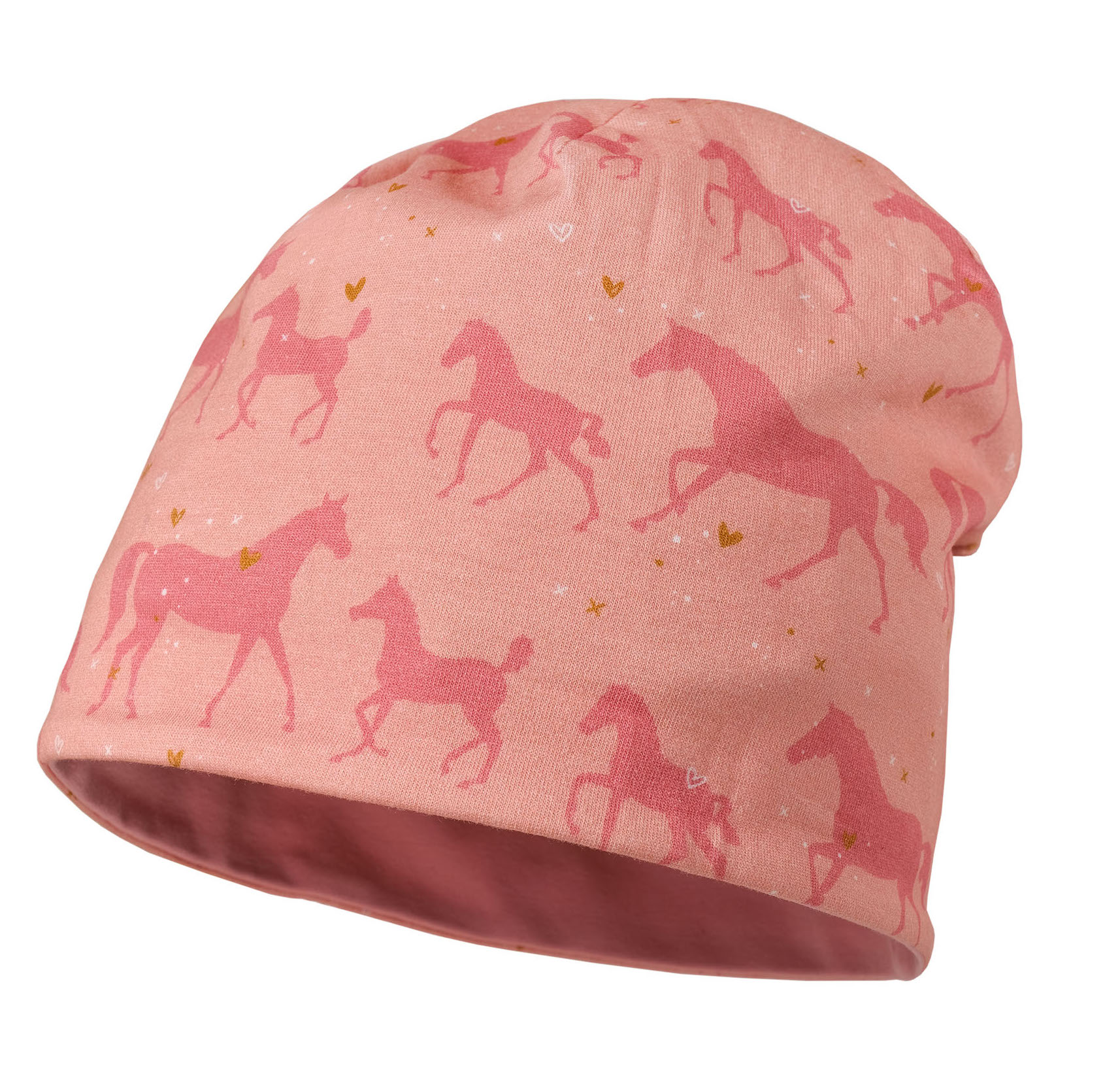 Maximo Jersey Beanie Wendemütze in Rosa Pferde