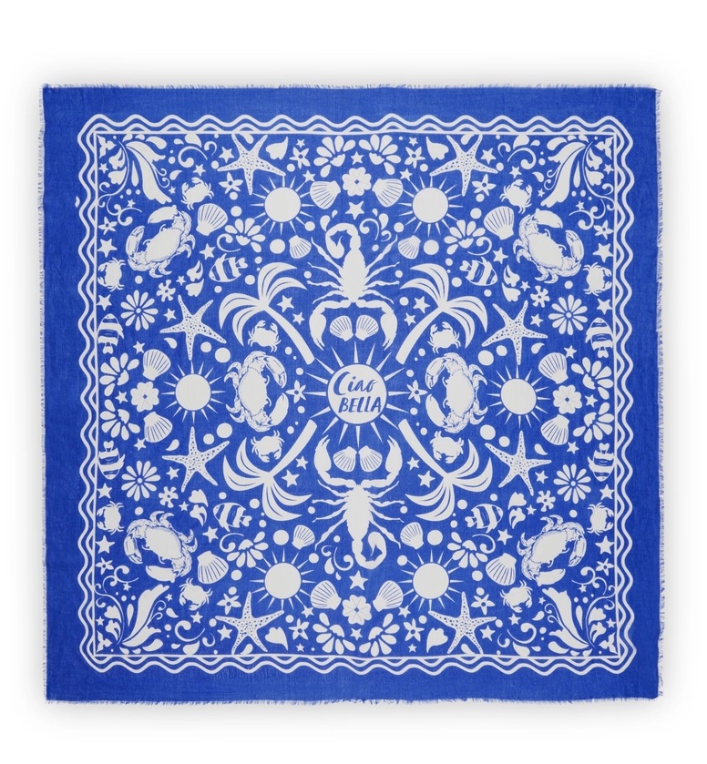 Codello Tuch aus Modal und Baumwolle mit Meeres-Motiven in Blau