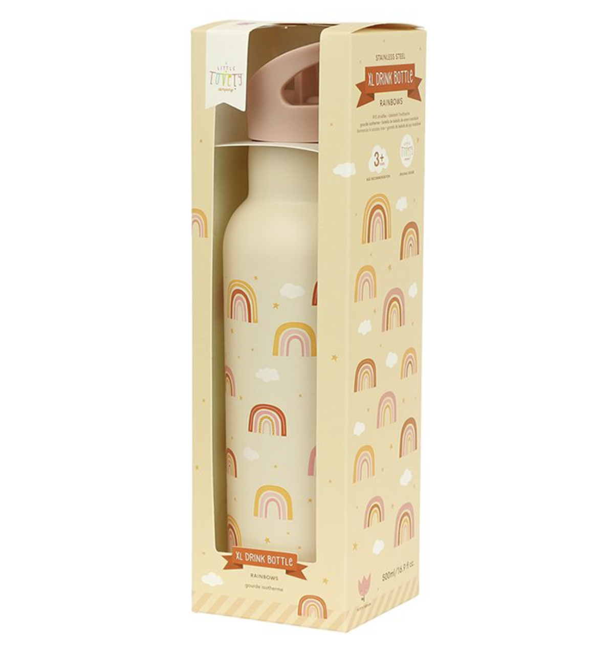 A Lovely Little Company Thermos Edelstahl Trinkflasche Groß mit Strohhalm - 500ml Regenbogen