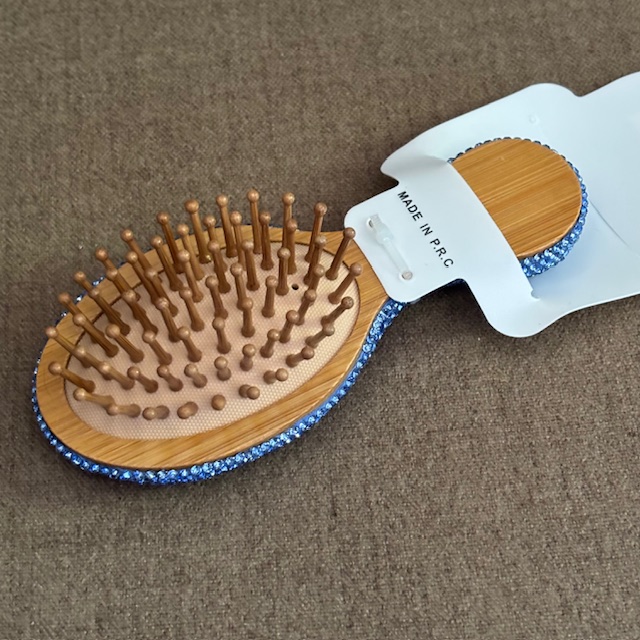 Glitter Haarbürste Klein mit Holz - Blau