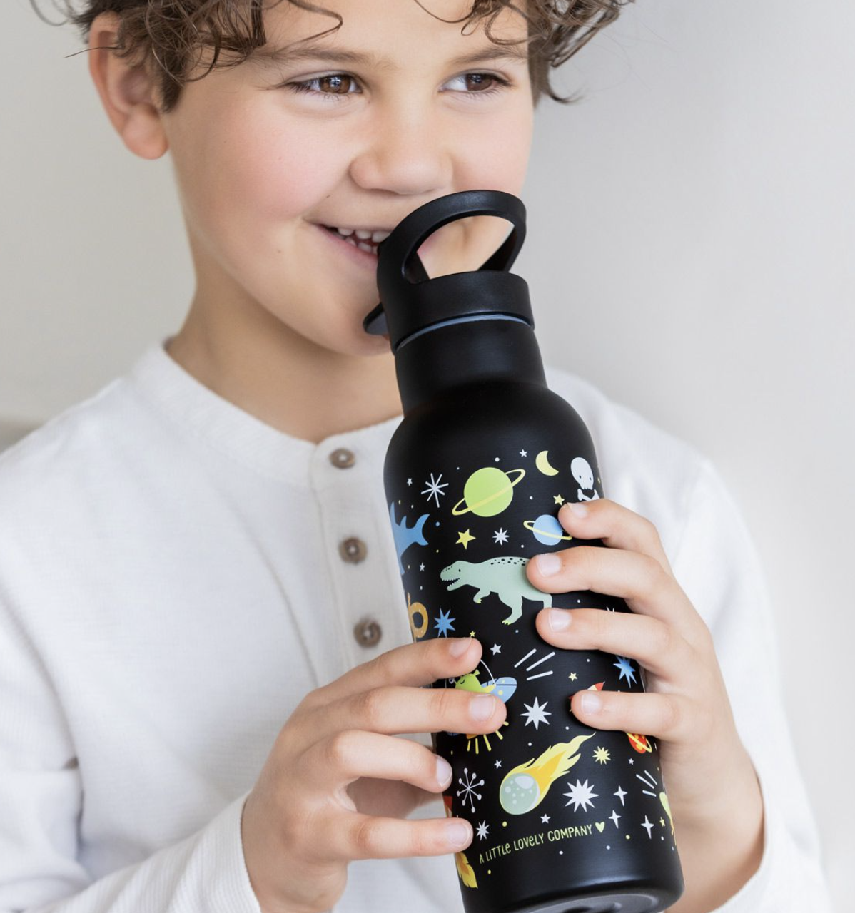 A Lovely Little Company Thermos Edelstahl Trinkflasche Groß mit Strohhalm - 500ml Galaxy