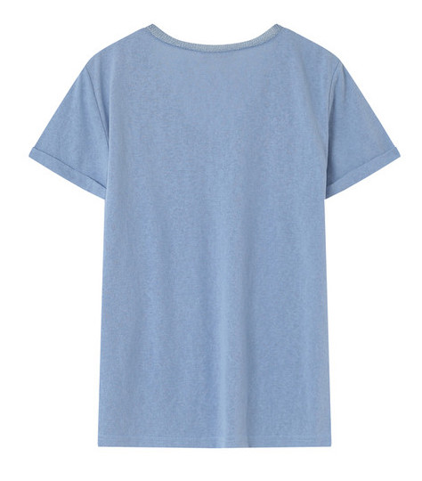 Grace & Mila Pepito V-Auschnitt Kurzarm T-Shirt Top in Puderblau Grace & Mila Pepito V-Auschnitt Kurzarm T-Shirt Top in Puderblau