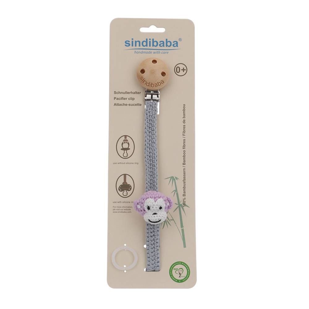 sindibaba-schnullerkette-mit-aeffchen-grey-rose-2 Sindibaba Schnullerkette mit Äffchen in Grau & Rosa