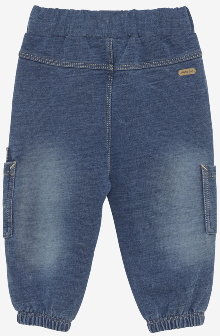113466SweatCargo-denim-back Minymo Baby Sweathose denim mit Taschen in blau
