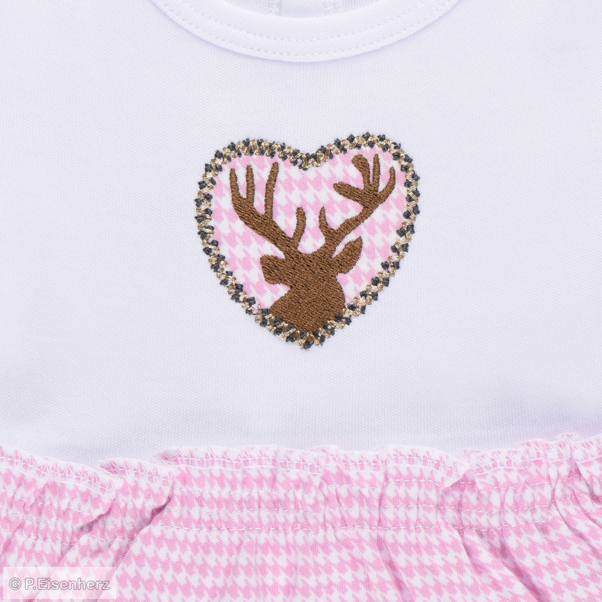 P.Eisenherz Kurzarm Dirndl Kleid mit Body''Hirsch'' rosa/weiß