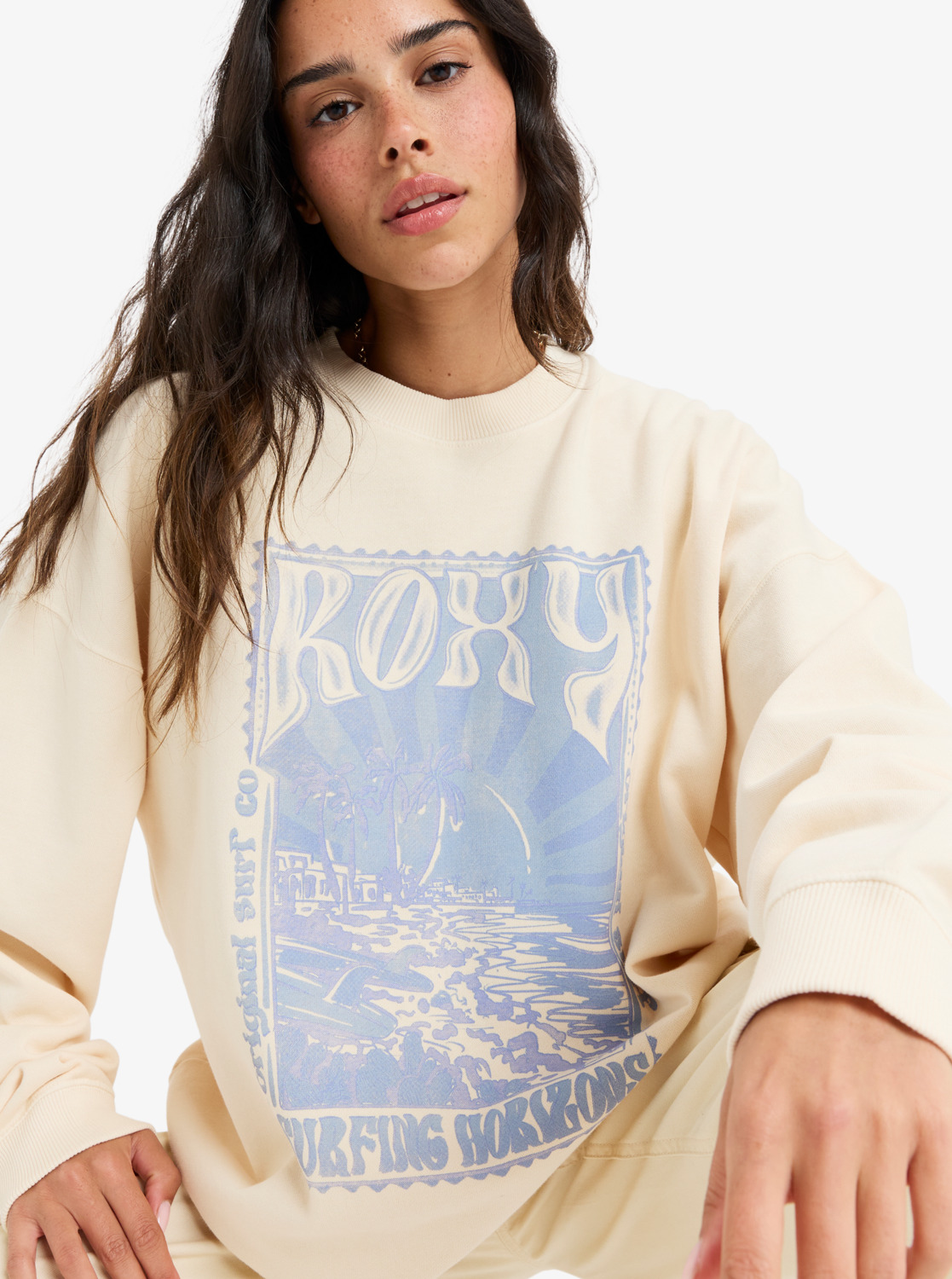 Roxy Lineup - Sweatshirt mit Rundhalsausschnitt für Frauen in Parchment/Creme Roxy Lineup - Sweatshirt mit Rundhalsausschnitt für Frauen in Parchment/Creme