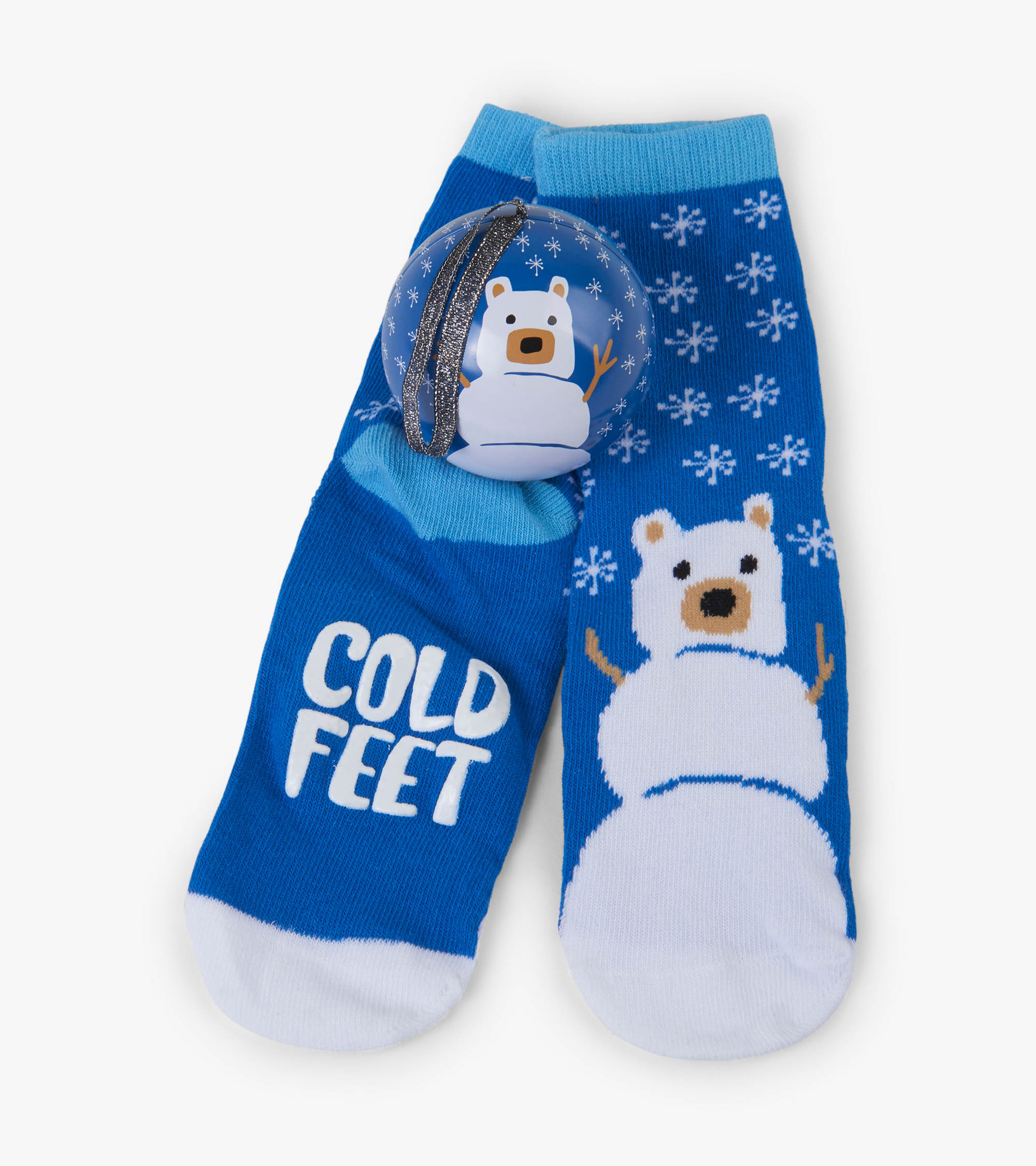 Little Blue House Kinder Socken in Weihnachtskugel - Schneebär in Blau
