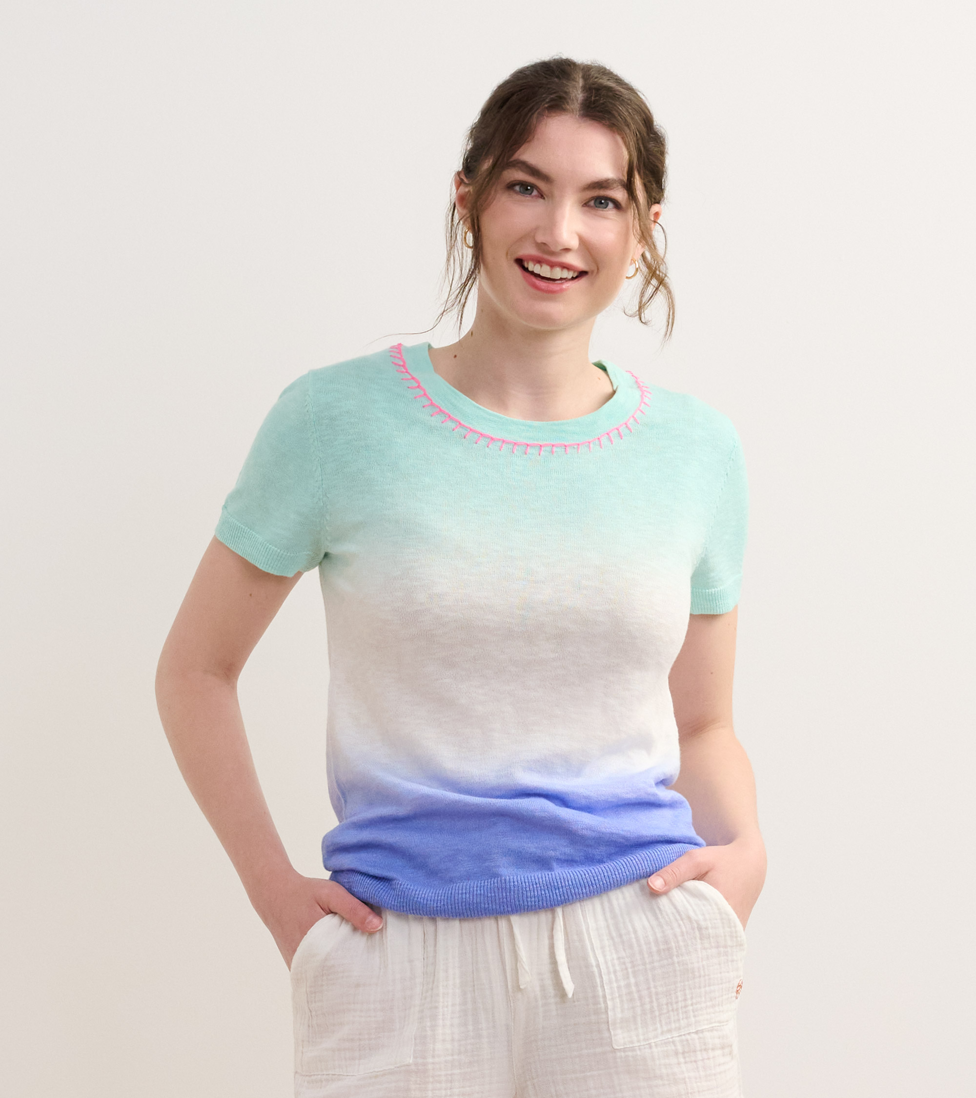 Hatley Simone Leichten Kurzarm Strick Oberteil Ocean Dip-Dye Farbverlauf - SALE Hatley Simone Leichten Kurzarm Strick Oberteil Ocean Dip-Dye Farbverlauf - SALE