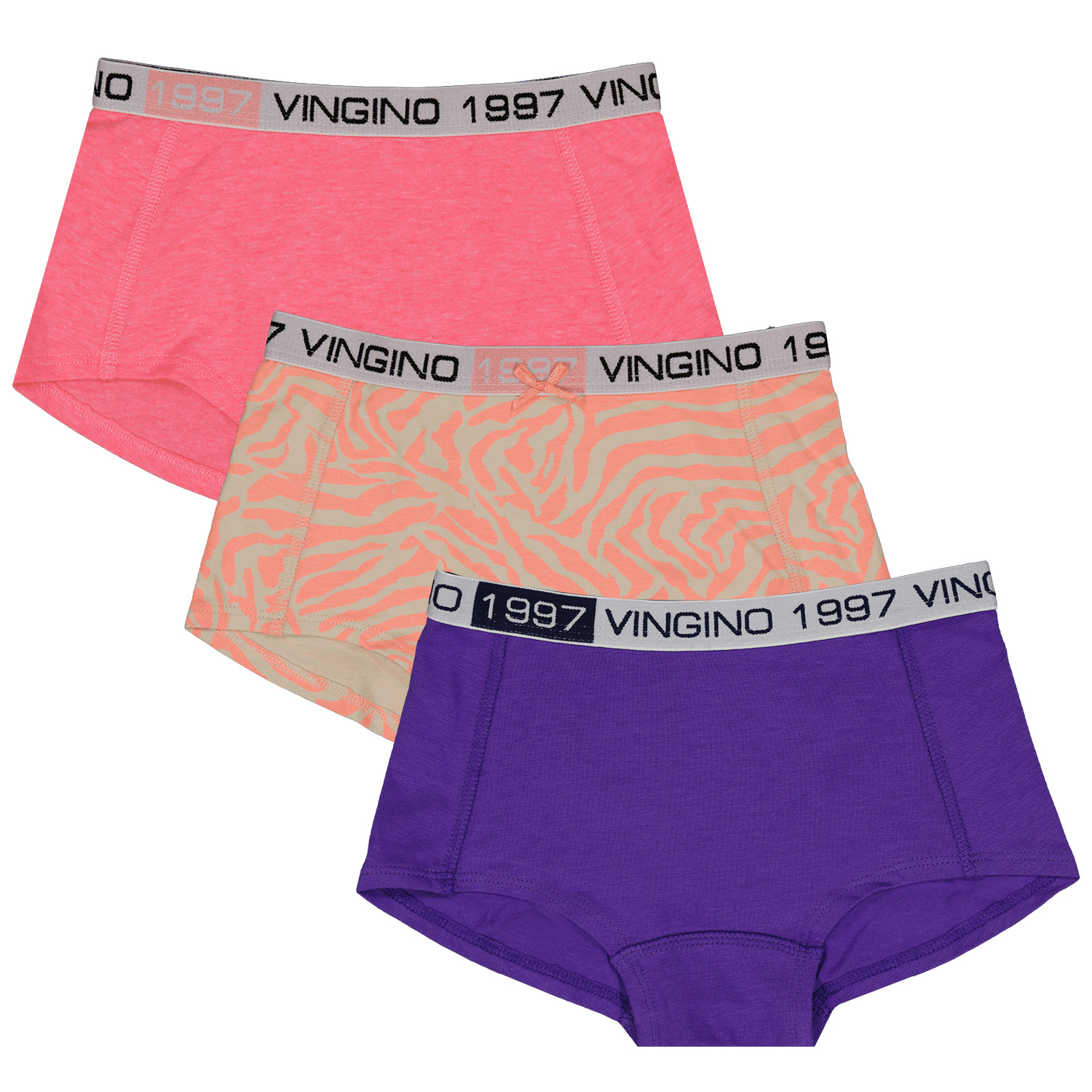 SS22KGN72605_G221-20ZEBRA-203PACK_Royal-20Purple_FRONT Vingino Girls Unterhosen 3er Pack - Zebra - Rosa/Lila/Pink