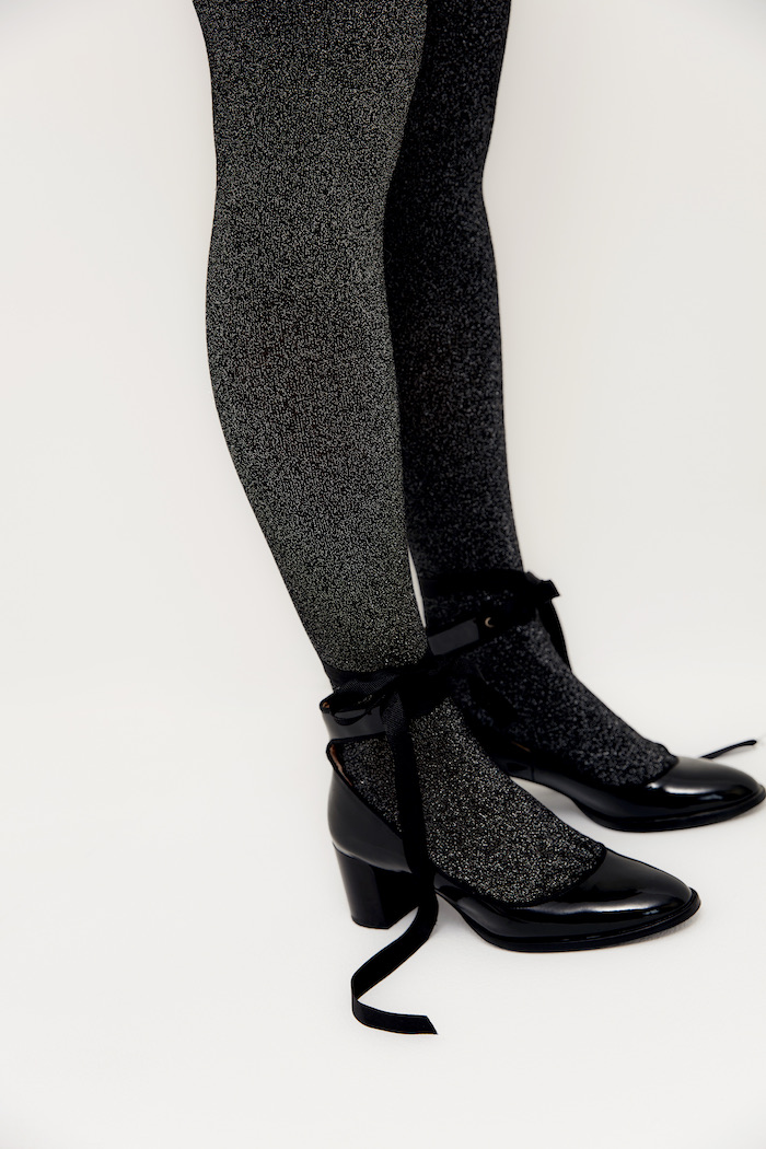 le ooley Electra Tights - Glitzer Strumpfhose für Damen in Schwarz Silver Glam - SALE