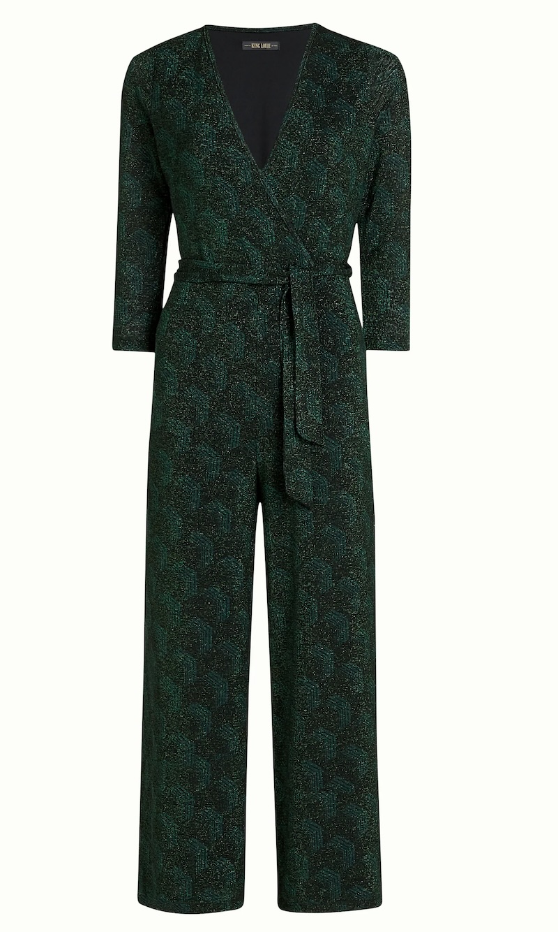 King Louie Mary Jumpsuit Noha mit V-Ausschnit und Glitzer - Pine Grün King Louie Mary Jumpsuit Noha mit V-Ausschnit und Glitzer - Pine Grün