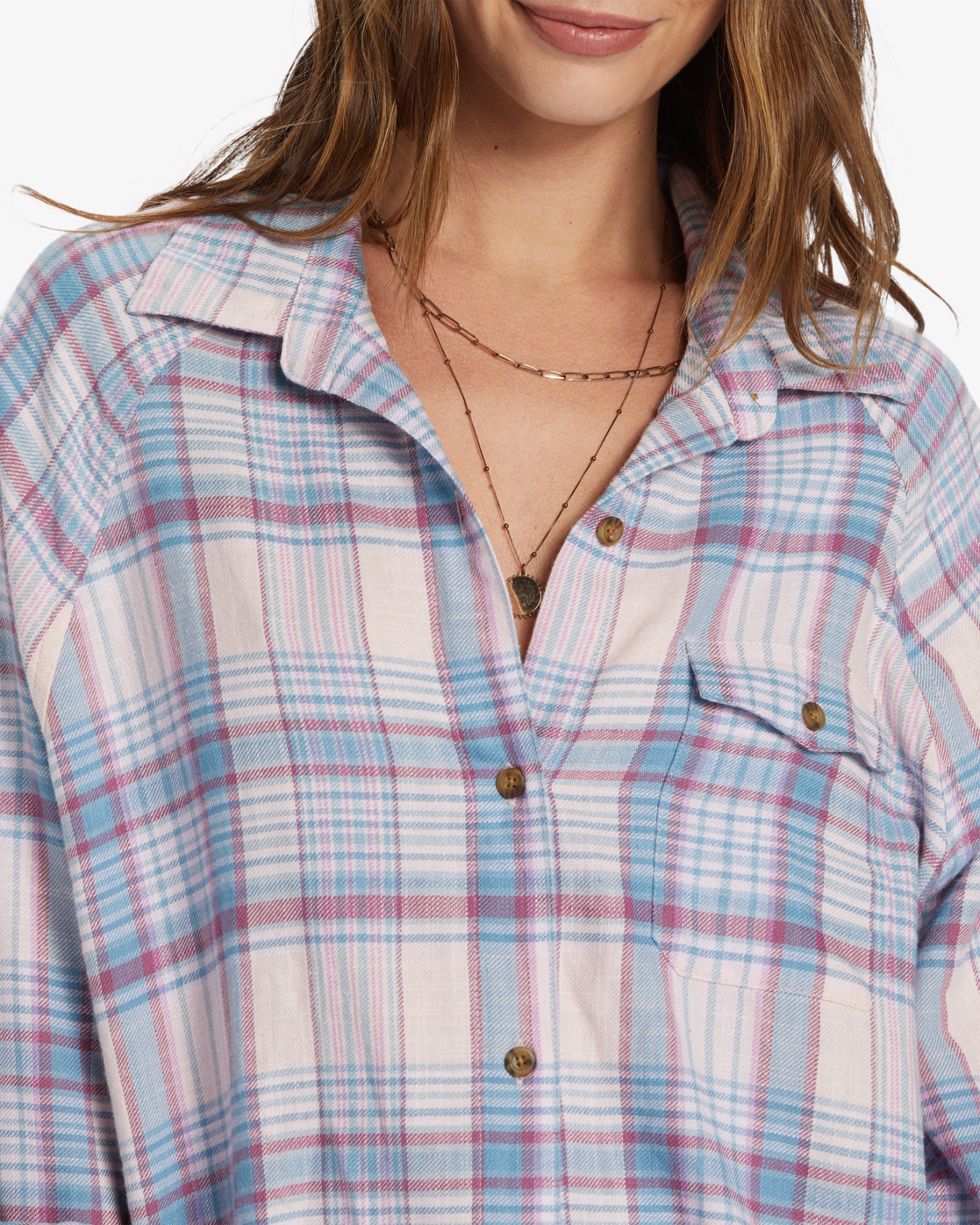 Billabong Best Time Langärmliges Hemd für Frauen - Washed Berry/Rosa-Blau kariert - SALE Billabong Best Time Langärmliges Hemd für Frauen - Washed Berry/Rosa-Blau kariert - SALE