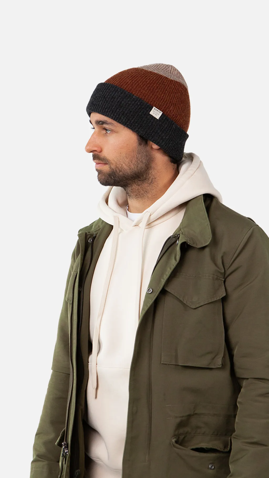 Barts Walner Herrenmütze Marinowolle Beanie in Charcoal Rust & Beige Barts Walner Herrenmütze Marinowolle Beanie in Charcoal Rust & Beige