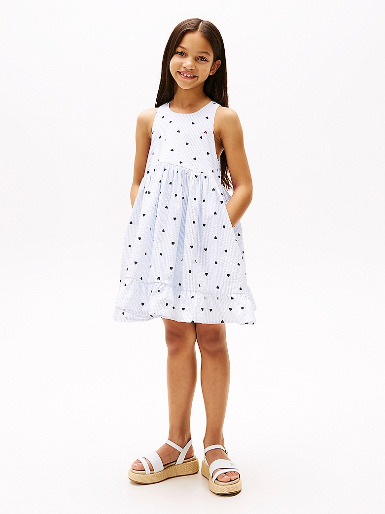 Tommy Hilfiger Ärmelloses Seersucker-Kleid in Hellblau mit Herzprint - SALE Tommy Hilfiger Ärmelloses Seersucker-Kleid in Hellblau mit Herzprint - SALE