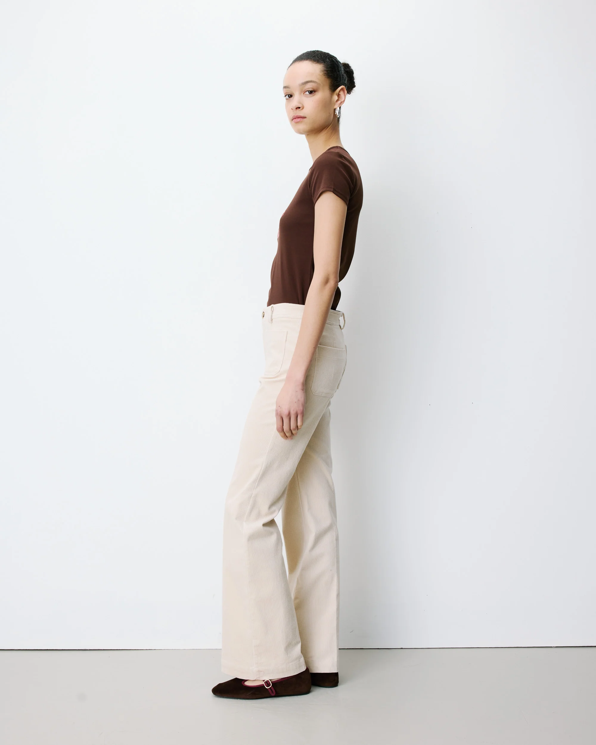 Grace & Mila Alban Damen Cordhose mit aufgesetzten Taschen in Ecru Creme Beige