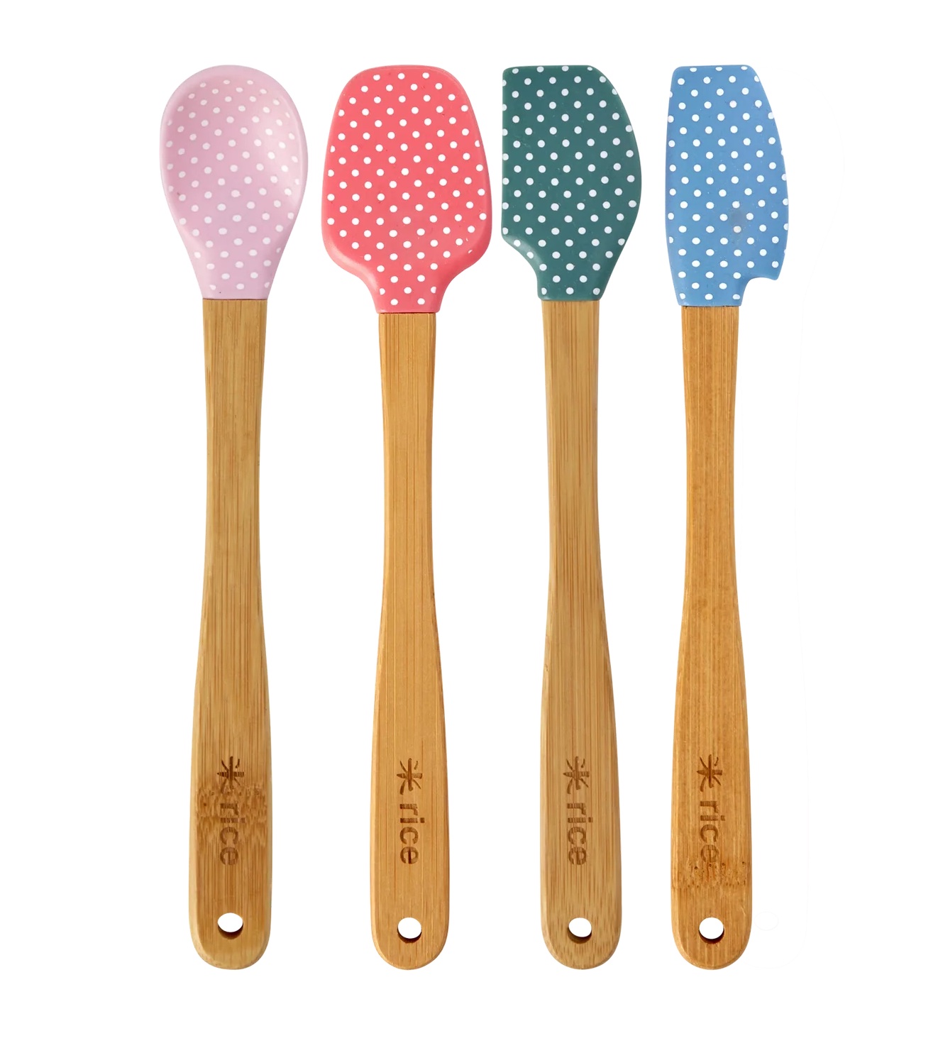 RICE Kleine Silikon Schaber Set - 4 Stück - Pastell-Farben Gepunktet 
