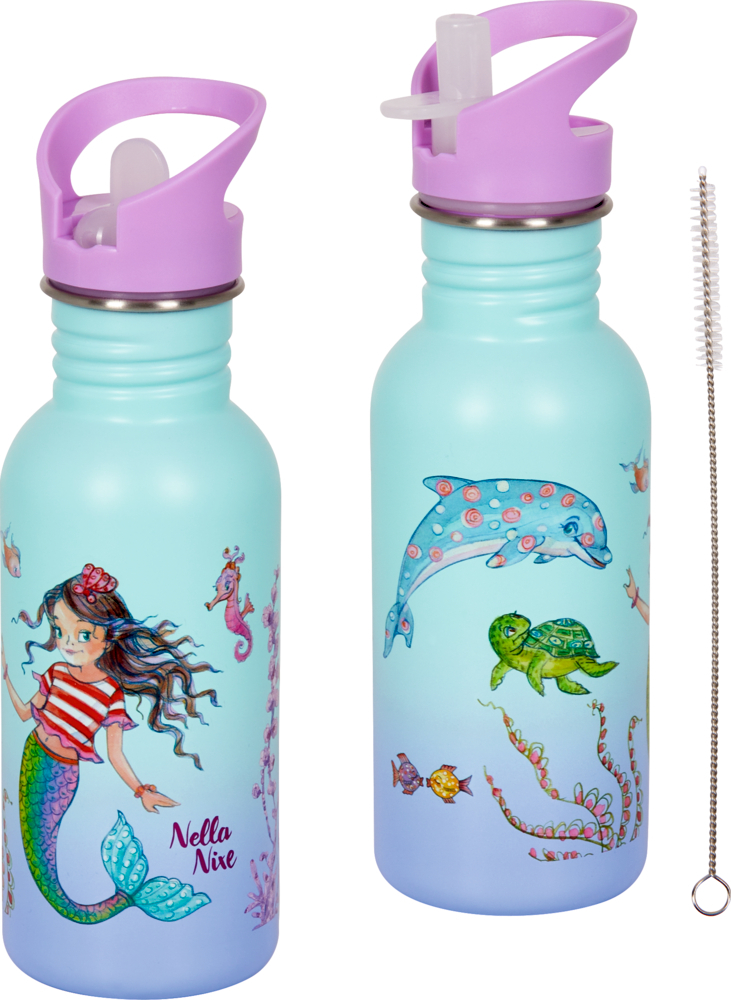 4029753219053_1 Spiegelburg Edelstahlflasche mit Bürste - Meerjungfrau Nella Nixe
