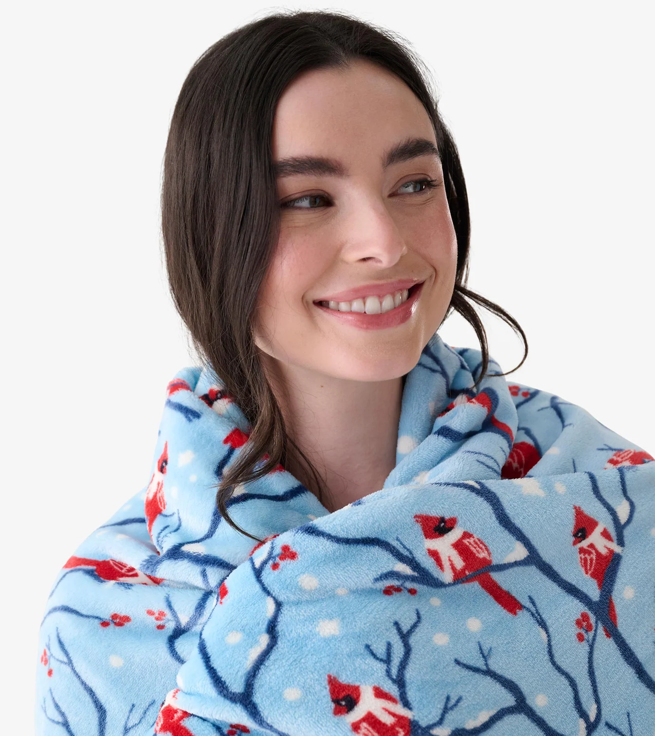 Winter Cardinals Kuscheldecke aus Fleece – Weihnachtliche Fleecedecke mit Rotkehlchen 127 x 152 cm
