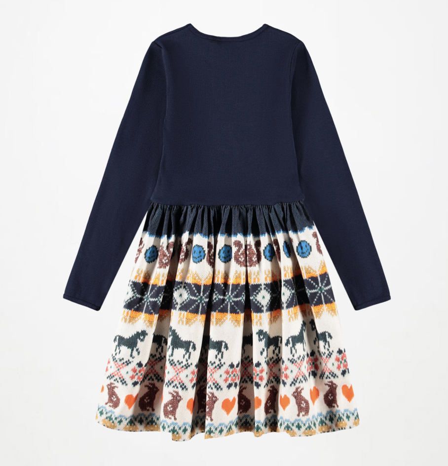 Molo Casie Warm Kleid - Dunkelblau mit bedrucktem Rock