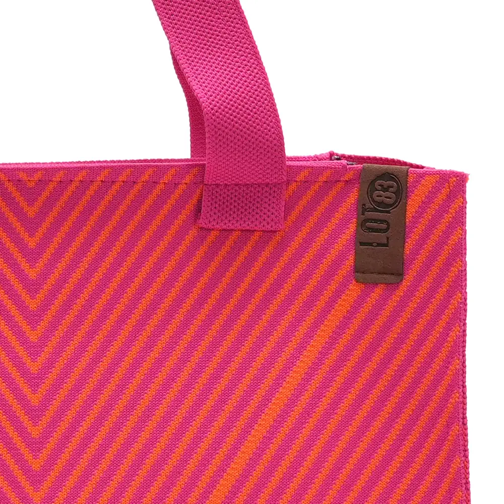 LOT83 Tote Bag Femke 28 – Robuster Stricktasche mit Reißverschluss Pink & Orange Zick Zack