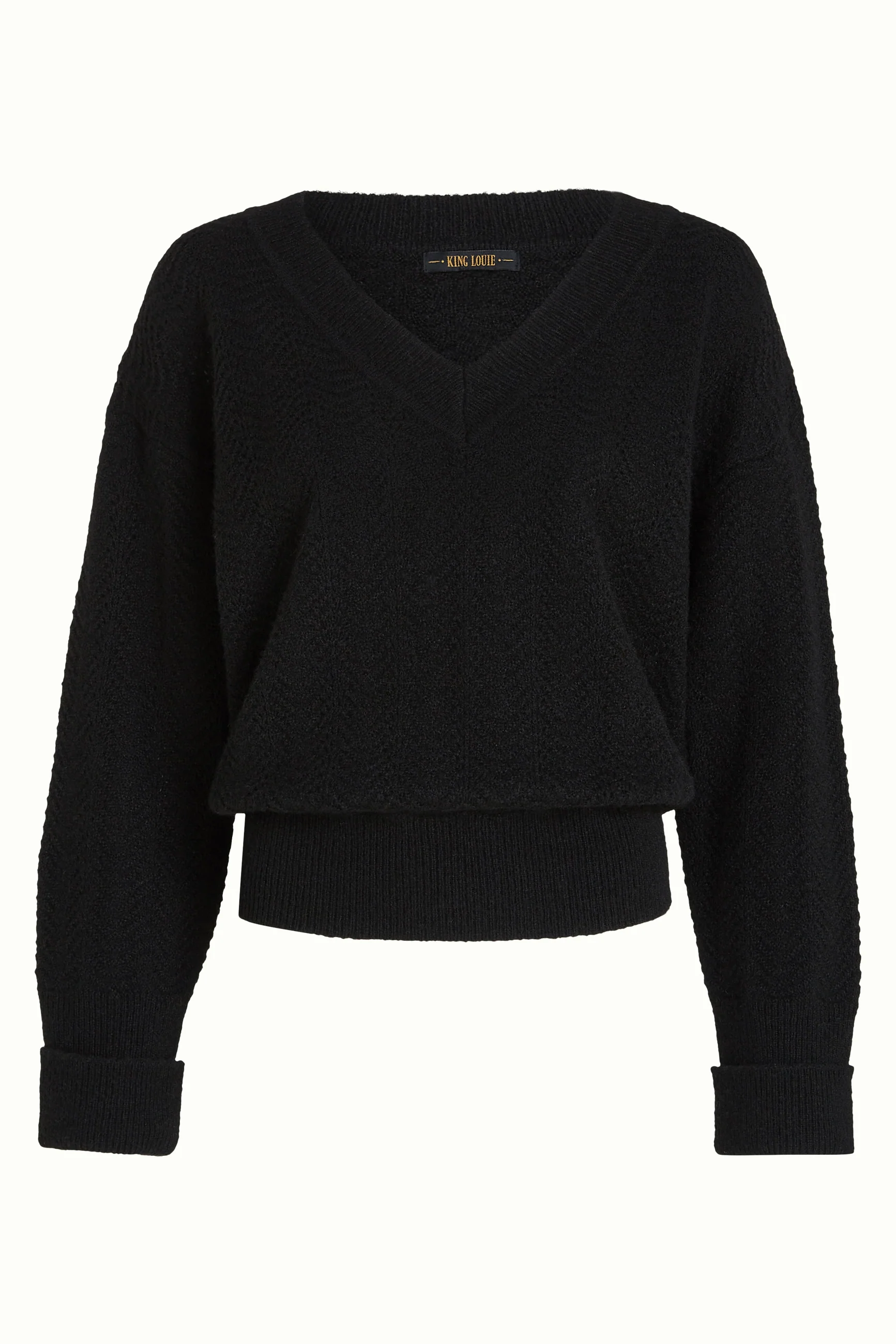 King Louie Mauve V-Ausschnitt Fallon Strick Pullover mit Wellenmuster in Schwarz