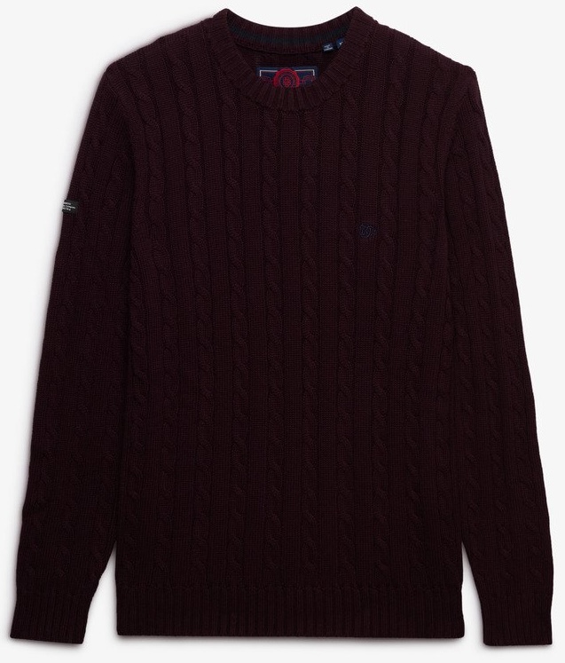 Superdry Herren Zopfmuster Rundhals Pullover in Weinrot Superdry Herren Zopfmuster Rundhals Pullover in Weinrot