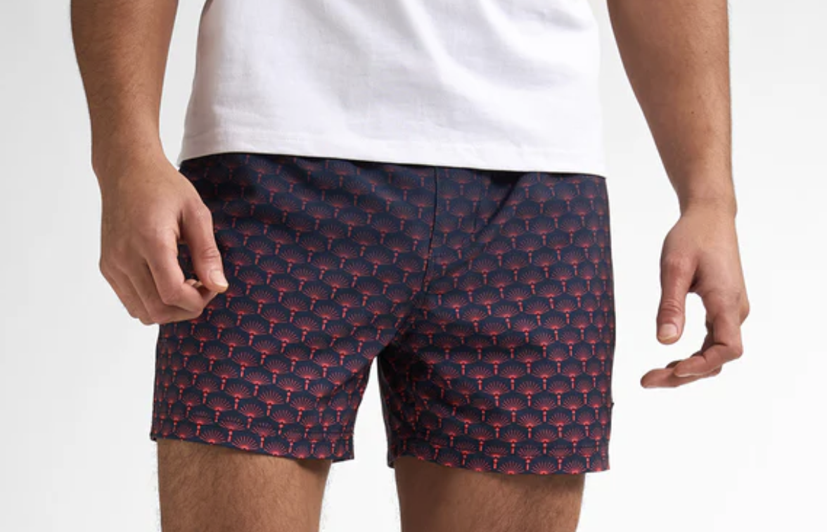 Petrol Industries Herren Badehose in Navy mit allover Palmen in Rot