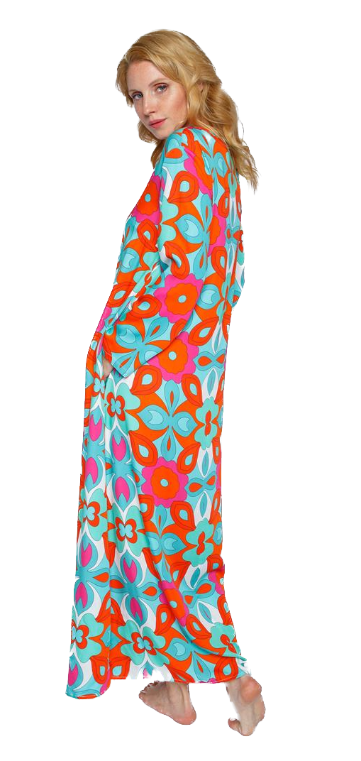 1-2-8243-153030-594_image2 Emily van den Bergh Maxikleid mit Retro Blumen in Türkis Pink & Orange